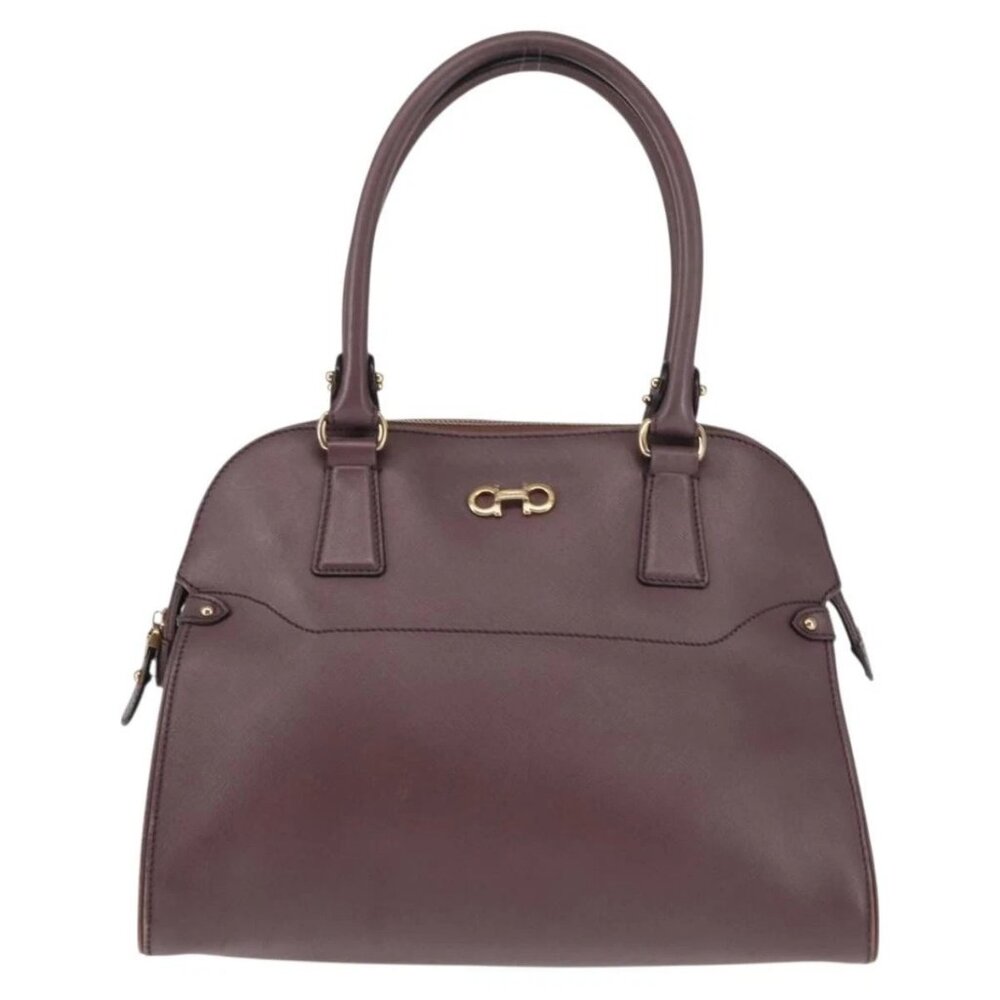 Salvatore Ferragamo Gancini Hand Bag Leather Purple Gold Auth 146846 - Picture 14 of 16